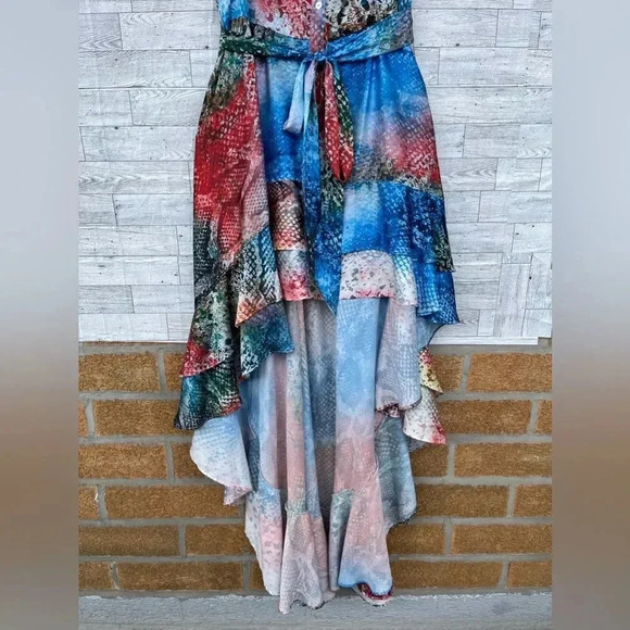 SUKISO WOMEN'S JULIET HIGH TO LOW DRESS IN RAINBOW SNAKESKIN LARGE - Picture 9 of 15